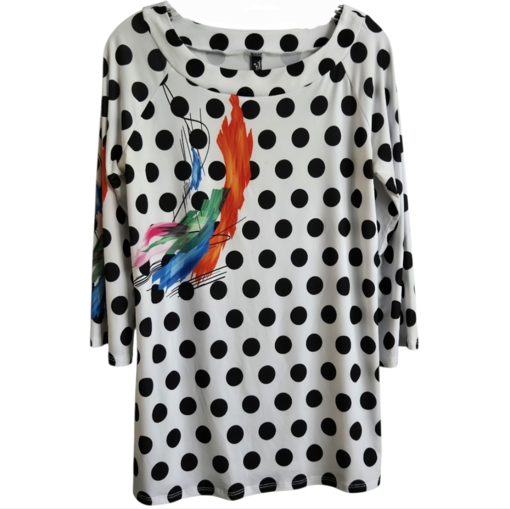 FASHQUE White and Black 3/4 Sleeve Boxy Blouse, MEDIUM